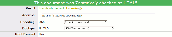 HTML5 validator result